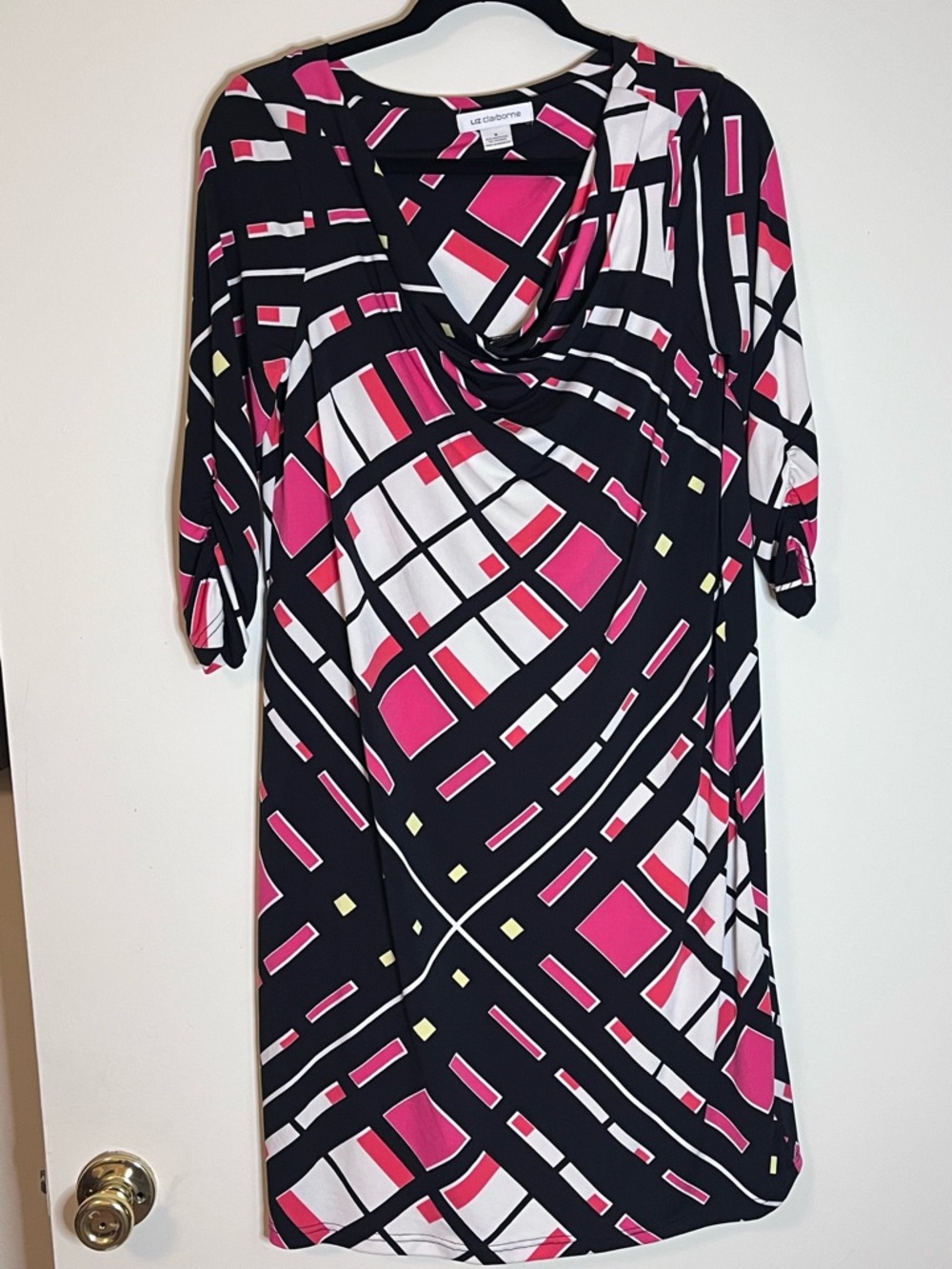 Liz Claiborne Pink & Black Geometric Cowl Neck Dress